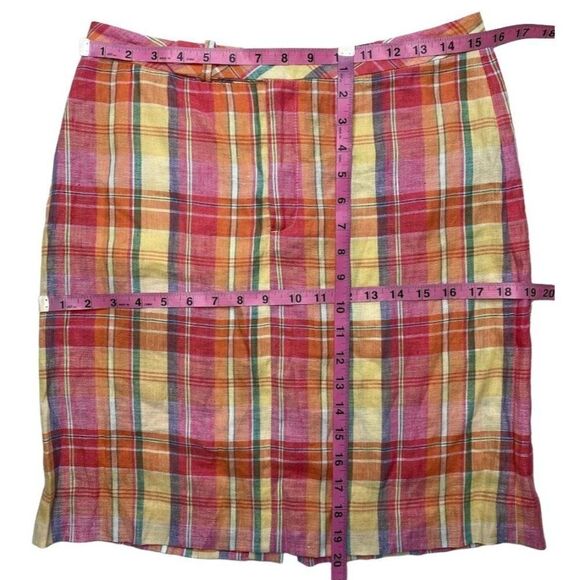 Ralph‎ Lauren Sport Pink Yellow Madras Plaid Linen Pencil Skirt Sz 6 Preppy - Picture 7 of 9